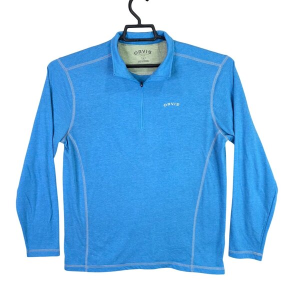 Mens Orvis Blue Pullover 1/4 Zip Shirt Long Sleeve Polyester Cotton Blend Size M - Picture 1 of 8